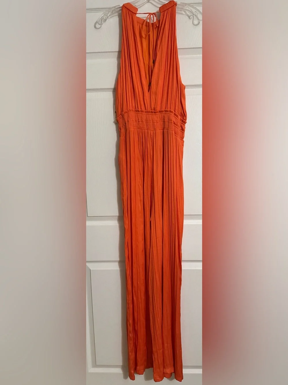 NWT Anthropologie Somerset Halter Jumpsuit M Tall Orange Wide Leg